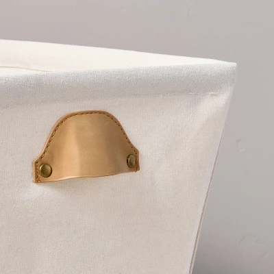 Decorative Canvas Storage Bin With Faux Leather Cup Handles Cream/Tan - Hearth & Hand™ With Magnolia 2 Decorative Canvas Storage Bin With Faux Leather Cup Handles Cream/Tan - Hearth & Hand™ With Magnolia - Image 2