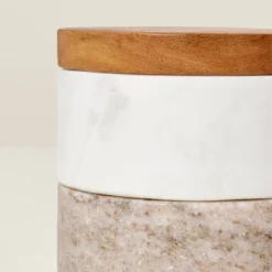 3pc Marble Stacking Salt & Pepper Cellar White/Warm Gray - Hearth & Hand™ With Magnolia -Hearth & Hand with Magnolia GUEST 1511b512 a04d 4638 8b56 b59f269aa4b2