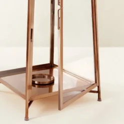 Raised Metal & Glass Pillar Candle Lantern Copper - Hearth & Hand™ With Magnolia -Hearth & Hand with Magnolia GUEST 387cd88b 3e75 4c64 8f3b dd1153cd38c8