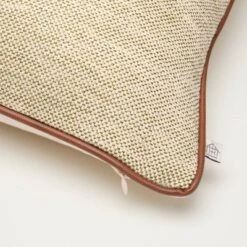 18"x18" Tweed With Faux Leather Trim Square Toss Pillow Green - Hearth & Hand™ With Magnolia -Hearth & Hand with Magnolia GUEST 39106b11 5d49 4063 8643 1e2da4c27114