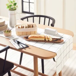 Hearth & Hand with Magnolia 53 20"x90" Grid Lines Woven Table Runner Cream/Gray - Hearth & Hand™ With Magnolia