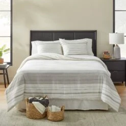 Alternating Pinstripe Comforter & Sham Set Gray/Cream - Hearth & Hand™ With Magnolia 6 Alternating Pinstripe Comforter & Sham Set Gray/Cream - Hearth & Hand™ With Magnolia -Hearth & Hand with Magnolia GUEST 675d60c1 b13c 44e3 9260 4a8efb0c0e38
