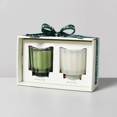 2pk Fluted Glass Candle Gift Set - Cypress & Pine/Mulled Spice 4.6oz - Hearth & Hand™ With Magnolia 2 2pk Fluted Glass Candle Gift Set - Cypress & Pine/Mulled Spice 4.6oz - Hearth & Hand™ With Magnolia - Image 2