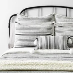 Textured Stripe Pillow Sham Dark Gray/Cream - Hearth & Hand With Magnolia -Hearth & Hand with Magnolia GUEST a0f8fe96 7ab4 46c3 ad09 b2250acbb400