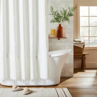 Clip Stitch Knotted Fringe Woven Shower Curtain Sour Cream - Hearth & Hand™ With Magnolia 2 Clip Stitch Knotted Fringe Woven Shower Curtain Sour Cream - Hearth & Hand™ With Magnolia - Image 2