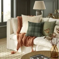 24"x24" Block Stripe Square Throw Pillow Heathered Beige - Hearth & Hand™ With Magnolia: Farmhouse Decor, Removable Cover