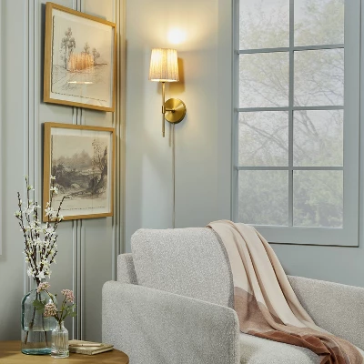 Pleated Shade Wall Sconce Brass/Oatmeal - Hearth & Hand™ With Magnolia 1 Pleated Shade Wall Sconce Brass/Oatmeal - Hearth & Hand™ With Magnolia